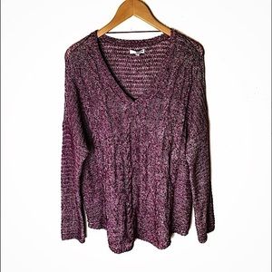 Sonoma oversized cozy purple & white chunky knit drop-sleeve Sweater L like new